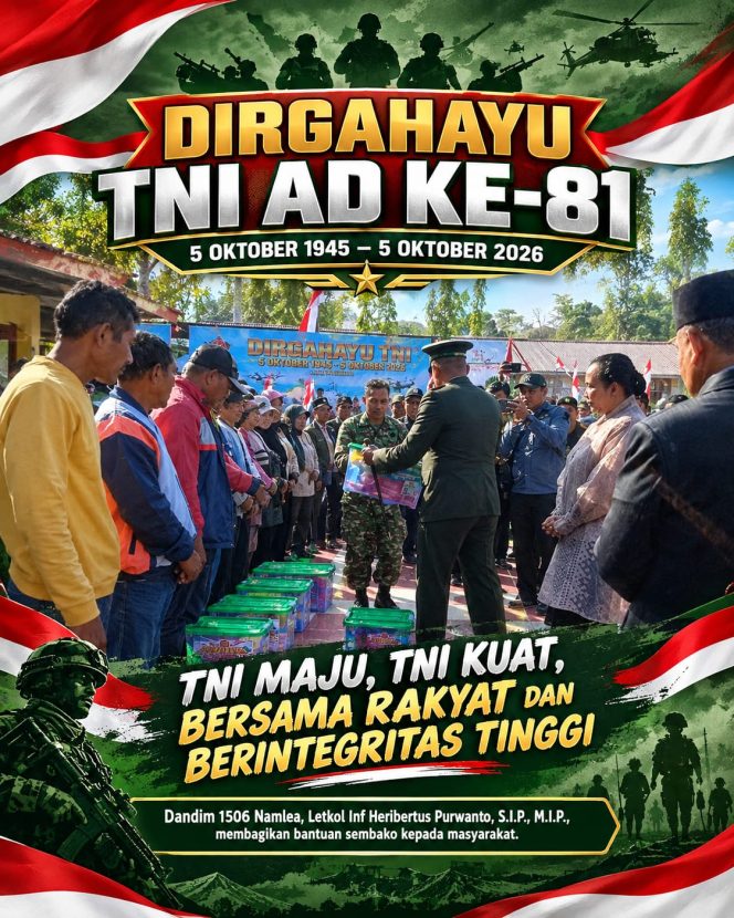 
					HUT ke-81 TNI AD, Dandim 1506 Namlea Turun Langsung Bagikan Sembako kepada Tukang Ojek hingga Pedagang Bakul
